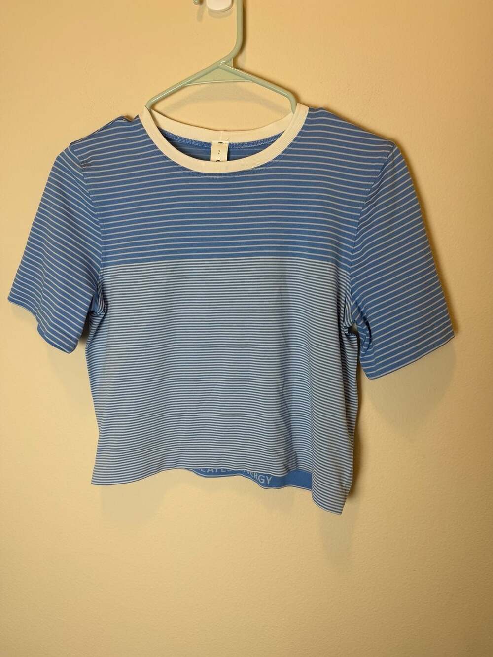 Lululemon Swiftly Tech Short Sleeve Shirt Size S Blue White Striped Crop